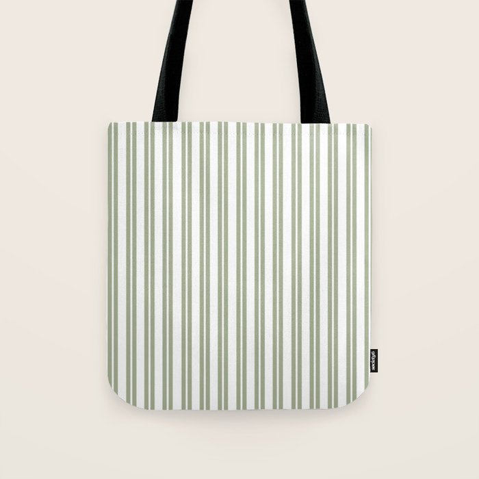 Sage Green and White Classic Double Striped Pattern  Tote Bag Gallery Image 1