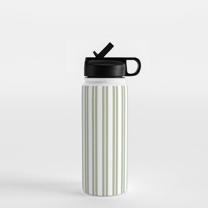 Sage Green and White Classic Double Striped Pattern  Water Bottle Gallery Image 1