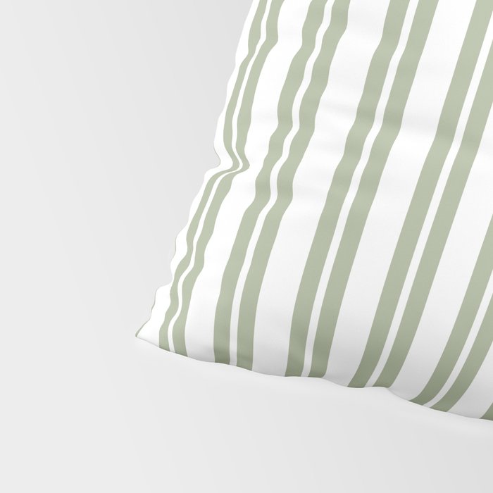 Sage Green and White Classic Double Striped Pattern  Pillow Sham Gallery Image 4