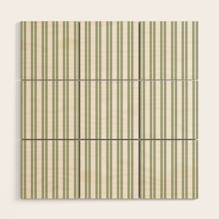 Sage Green and White Classic Double Striped Pattern  Wood Wall Art Gallery Image 1