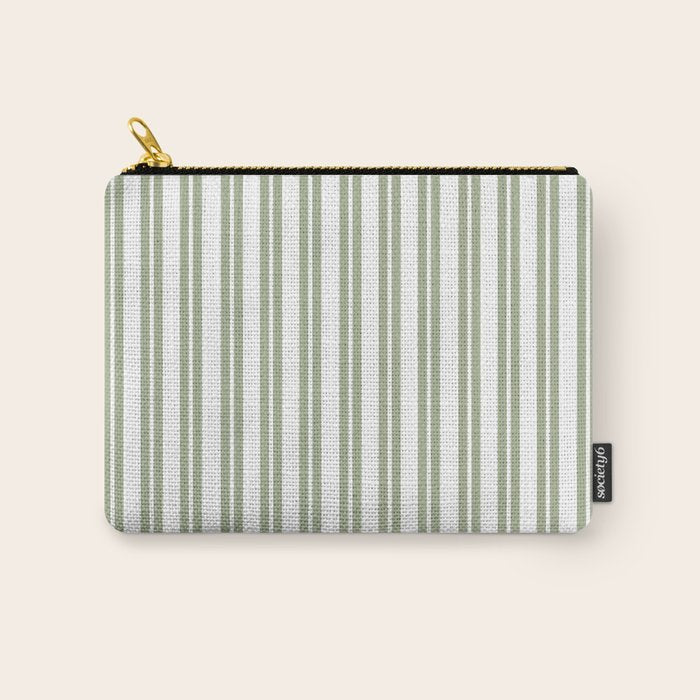Sage Green and White Classic Double Striped Pattern  Carry All Pouch Gallery Image 1