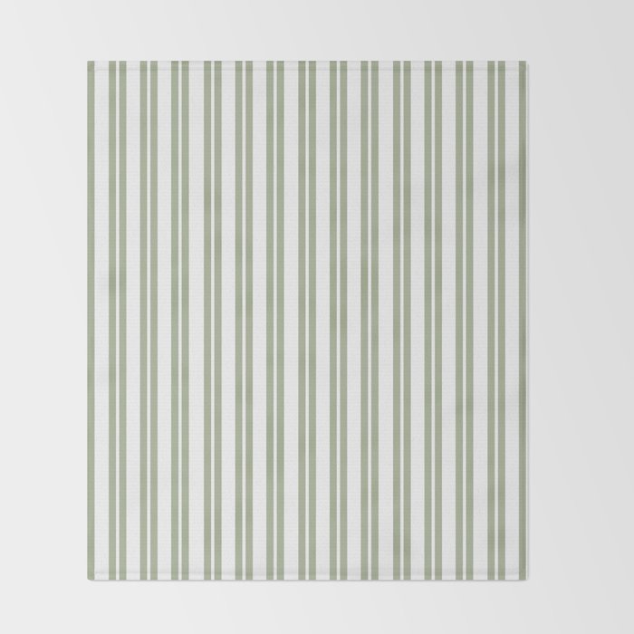 Sage Green and White Classic Double Striped Pattern  Throw Blanket Gallery Image 2