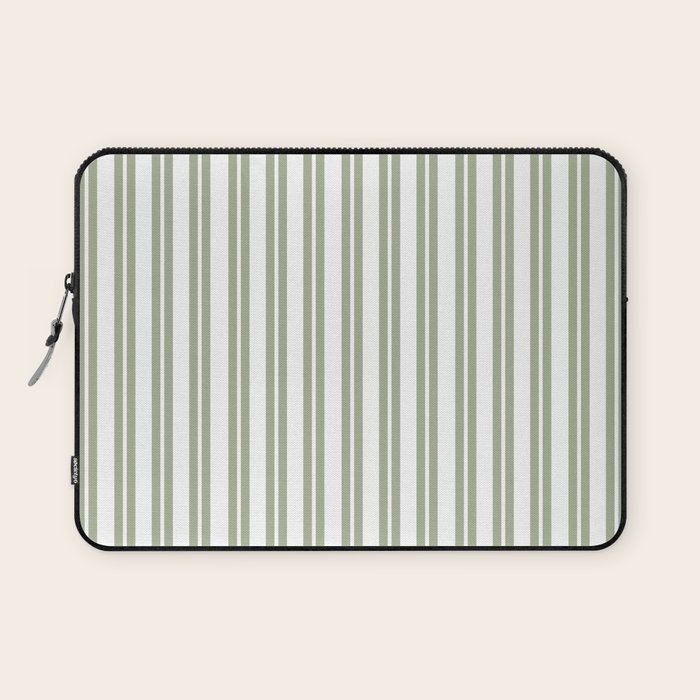 Sage Green and White Classic Double Striped Pattern  Laptop Sleeve Gallery Image 1