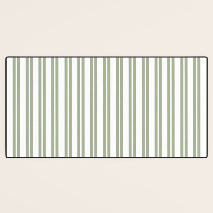 Sage Green and White Classic Double Striped Pattern  Desk Mat Gallery Image 3