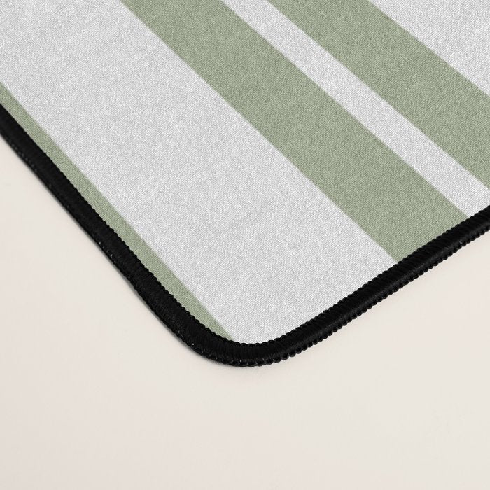 Sage Green and White Classic Double Striped Pattern  Desk Mat Gallery Image 4
