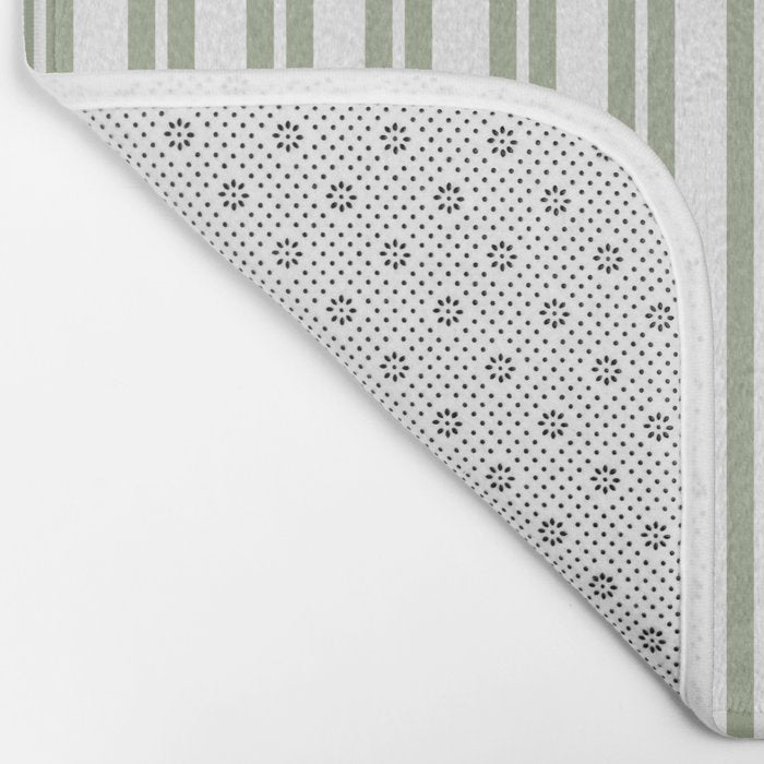 Sage Green and White Classic Double Striped Pattern  Bath Mat Gallery Image 2