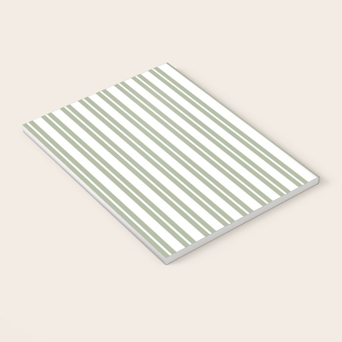 Sage Green and White Classic Double Striped Pattern  Notebook Gallery Image 3