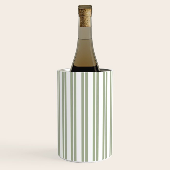 Sage Green and White Classic Double Striped Pattern  Wine Chiller Gallery Image 1