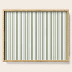Sage Green and White Classic Double Striped Pattern  Serving Tray Gallery Image 1