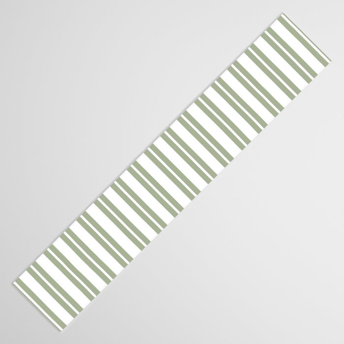 Sage Green and White Classic Double Striped Pattern  Table Runner Gallery Image 3