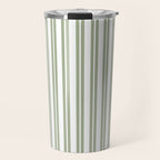 Sage Green and White Classic Double Striped Pattern  Travel Mug Gallery Image 1