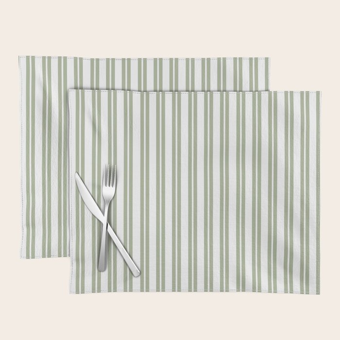 Sage Green and White Classic Double Striped Pattern  Placemat Gallery Image 1
