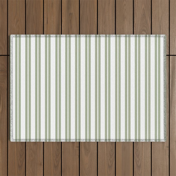 Sage Green and White Classic Double Striped Pattern  Outdoor Rug Gallery Image 1