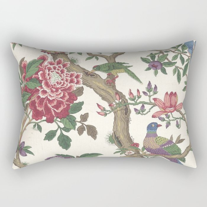 18th Century Chinoiserie Magpie Ivory Peony Garden Rectangular Pillow Gallery Image 2