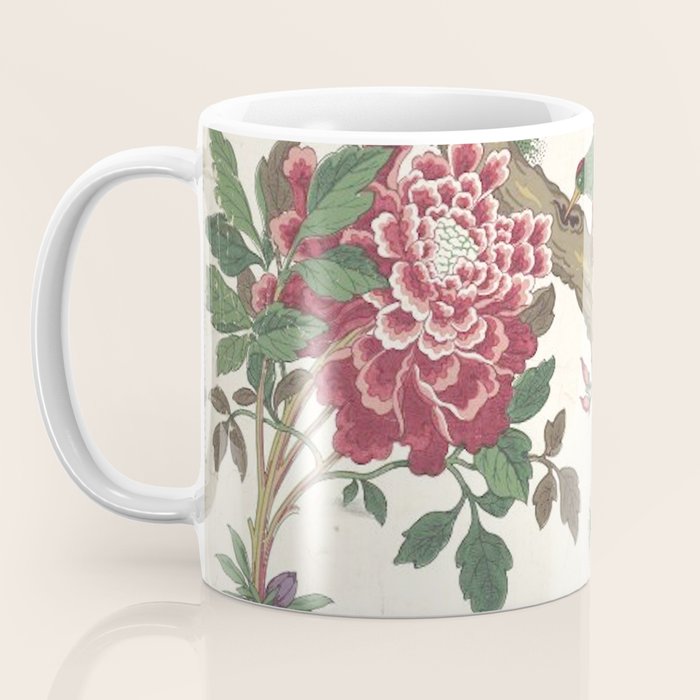 18th Century Chinoiserie Magpie Ivory Peony Garden Coffee Mug Gallery Image 3