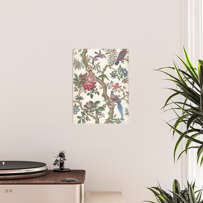 18th Century Chinoiserie Magpie Ivory Peony Garden Poster Gallery Image 2