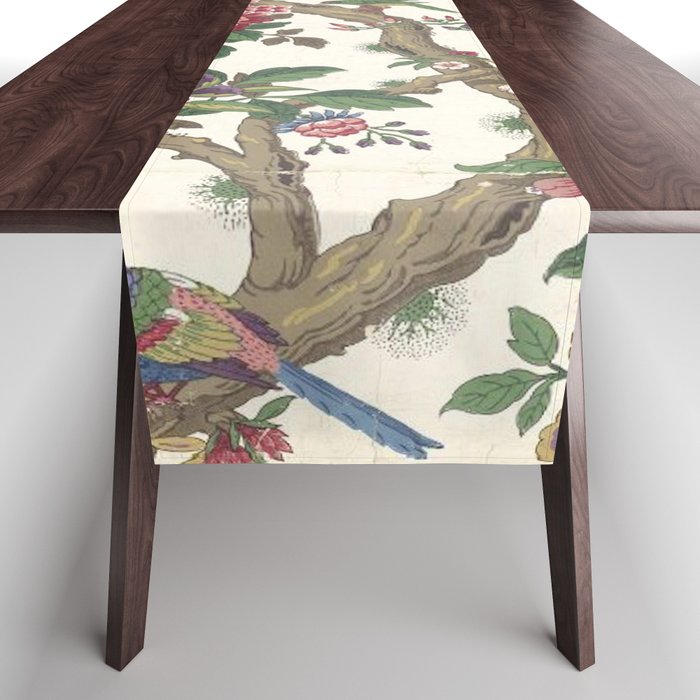 18th Century Chinoiserie Magpie Ivory Peony Garden Table Runner Gallery Image 1