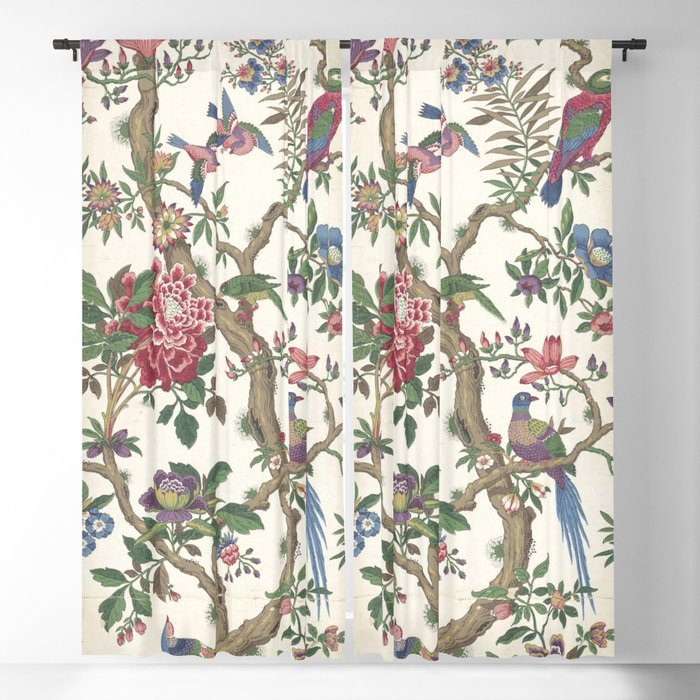 18th Century Chinoiserie Magpie Ivory Peony Garden Window Curtain Gallery Image 5