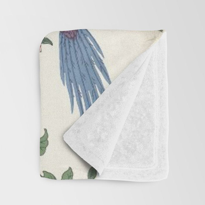 18th Century Chinoiserie Magpie Ivory Peony Garden Throw Blanket Gallery Image 3