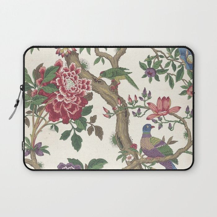 18th Century Chinoiserie Magpie Ivory Peony Garden Laptop Sleeve Gallery Image 1