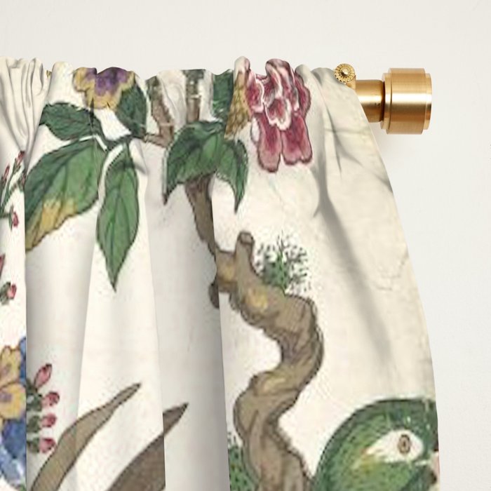 18th Century Chinoiserie Magpie Ivory Peony Garden Window Curtain Gallery Image 2