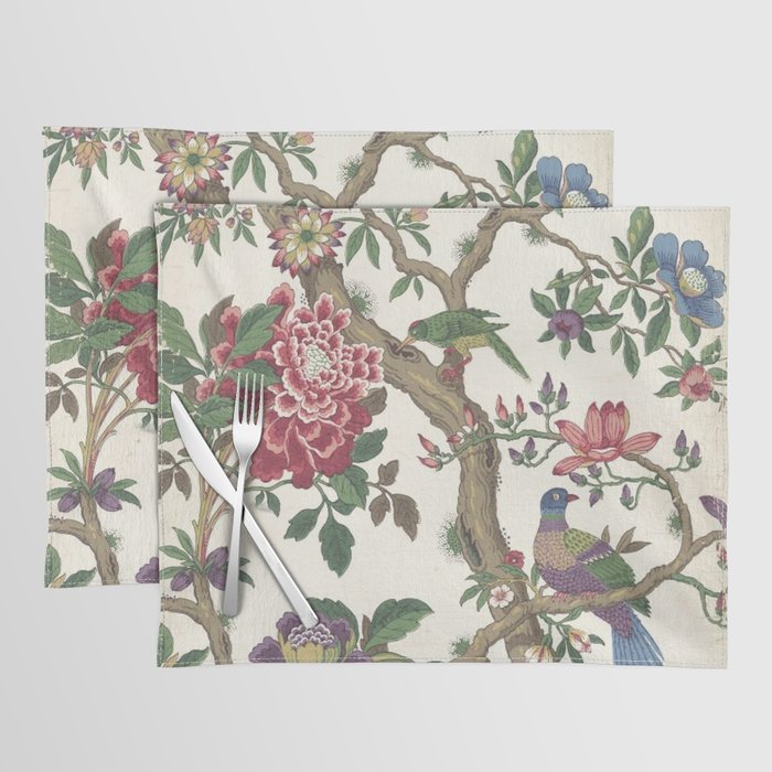 18th Century Chinoiserie Magpie Ivory Peony Garden Placemat Gallery Image 1