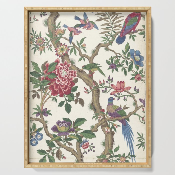 18th Century Chinoiserie Magpie Ivory Peony Garden Serving Tray Gallery Image 1