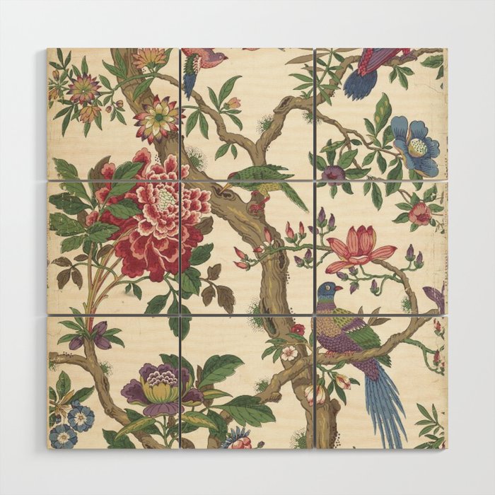 18th Century Chinoiserie Magpie Ivory Peony Garden Wood Wall Art Gallery Image 1