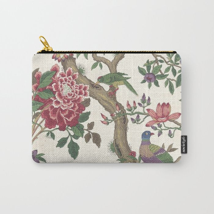 18th Century Chinoiserie Magpie Ivory Peony Garden Carry All Pouch Gallery Image 1