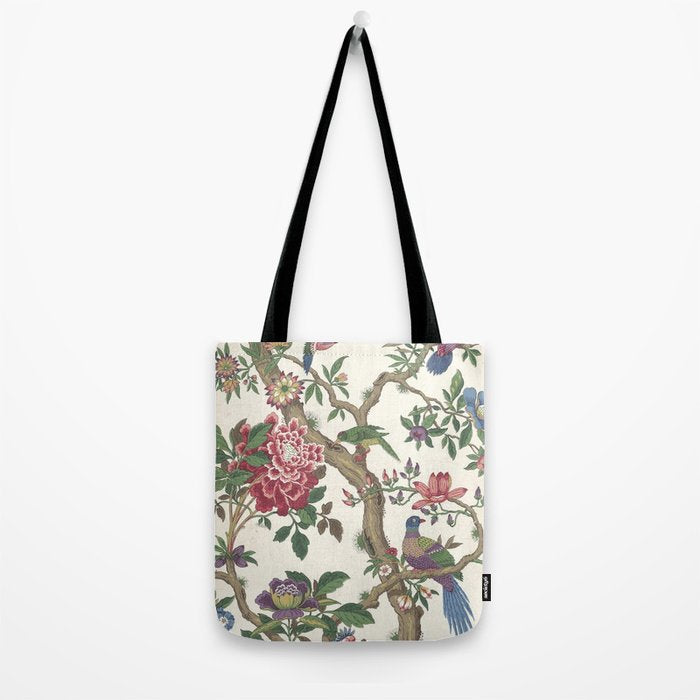 18th Century Chinoiserie Magpie Ivory Peony Garden Tote Bag Gallery Image 2