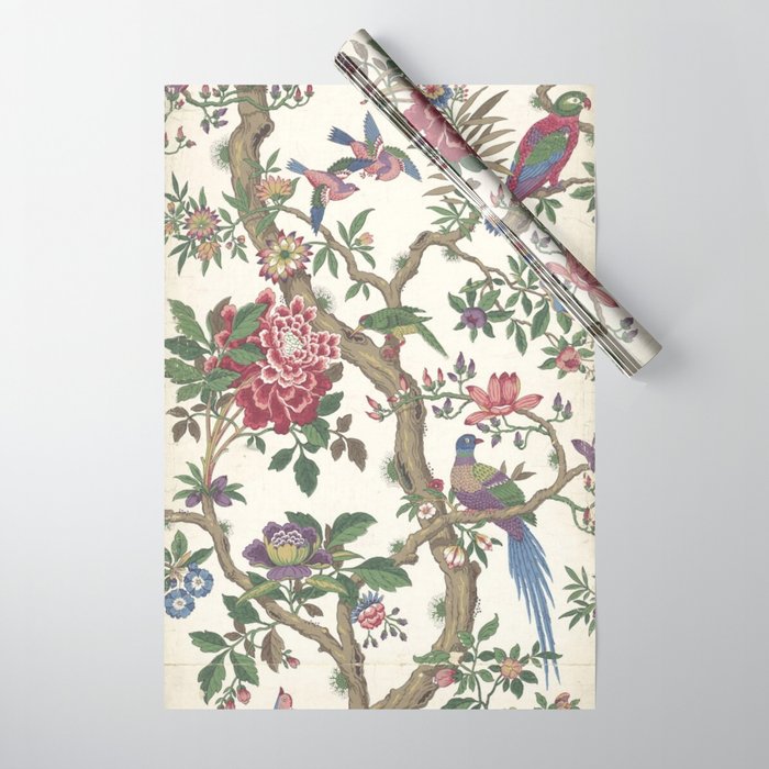 18th Century Chinoiserie Magpie Ivory Peony Garden Wrapping Paper Gallery Image 1