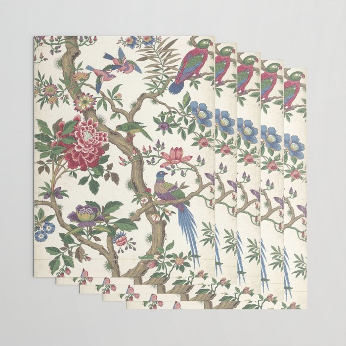 18th Century Chinoiserie Magpie Ivory Peony Garden Wrapping Paper Gallery Image 3