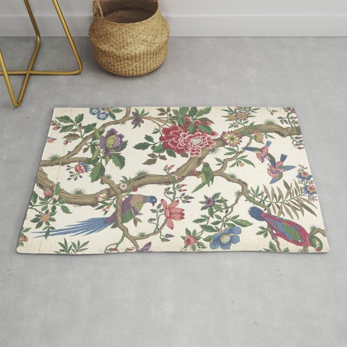 18th Century Chinoiserie Magpie Ivory Peony Garden Rug Gallery Image 1