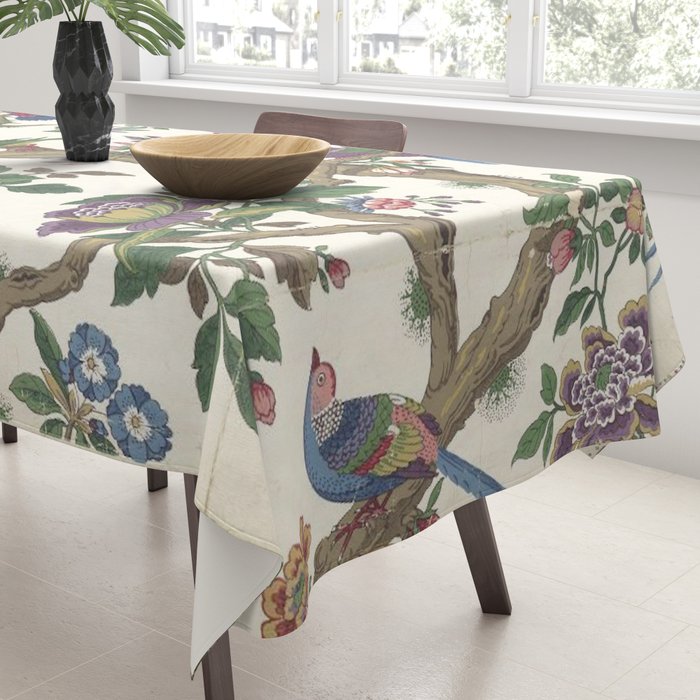 18th Century Chinoiserie Magpie Ivory Peony Garden Tablecloth Gallery Image 3