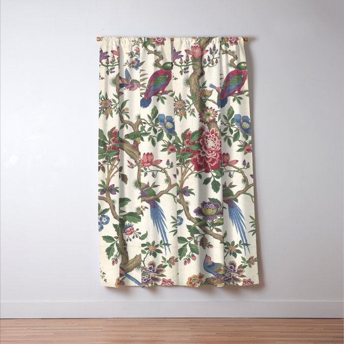 18th Century Chinoiserie Magpie Ivory Peony Garden Window Curtain Gallery Image 3