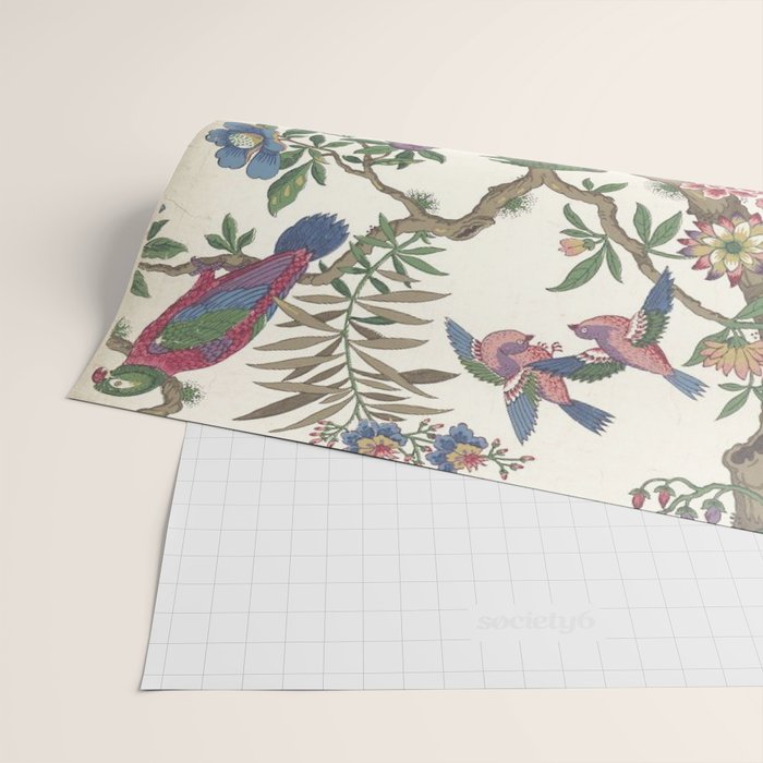 18th Century Chinoiserie Magpie Ivory Peony Garden Wrapping Paper Gallery Image 2