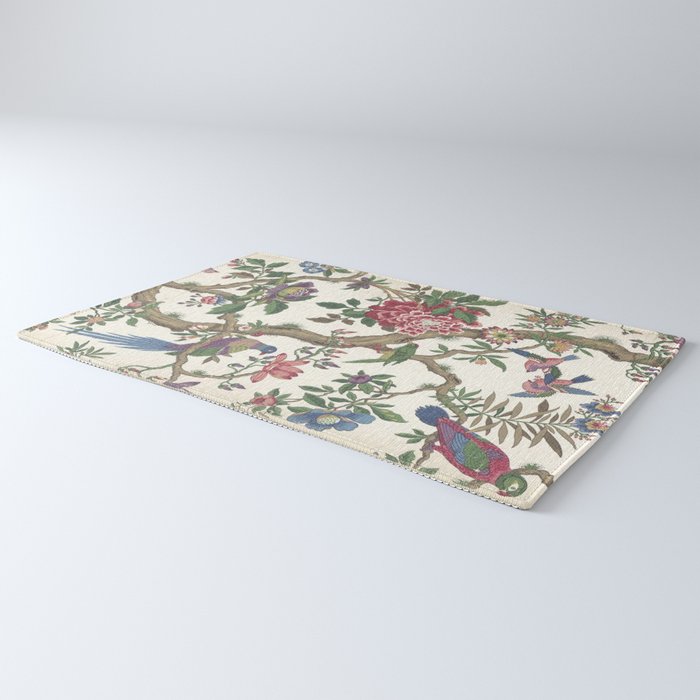 18th Century Chinoiserie Magpie Ivory Peony Garden Rug Gallery Image 3