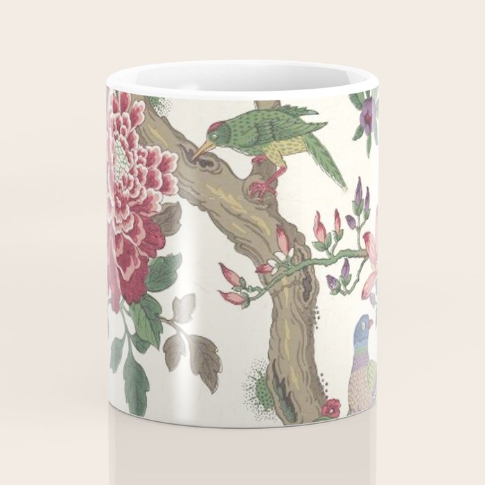 18th Century Chinoiserie Magpie Ivory Peony Garden Coffee Mug Gallery Image 4