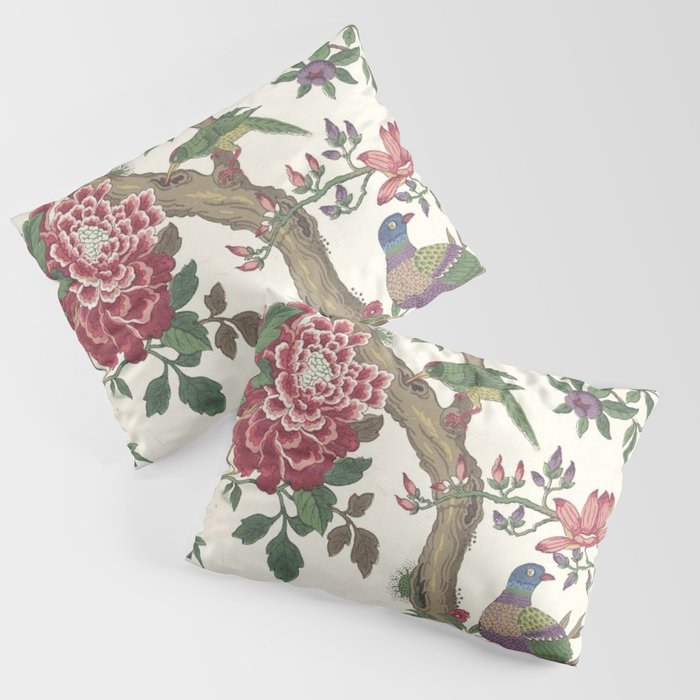18th Century Chinoiserie Magpie Ivory Peony Garden Pillow Sham Gallery Image 1