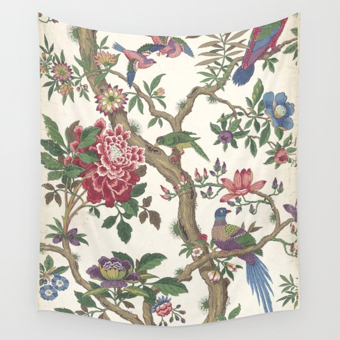 18th Century Chinoiserie Magpie Ivory Peony Garden Wall Tapestry Gallery Image 4