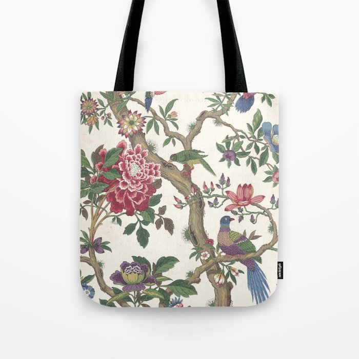 18th Century Chinoiserie Magpie Ivory Peony Garden Tote Bag Gallery Image 1