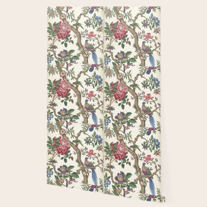 18th Century Chinoiserie Magpie Ivory Peony Garden Wallpaper Gallery Image 2
