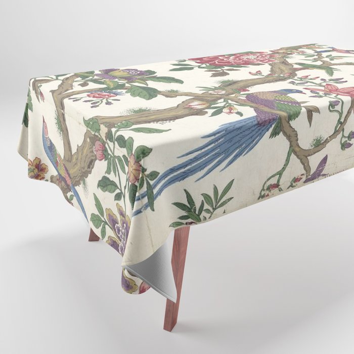 18th Century Chinoiserie Magpie Ivory Peony Garden Tablecloth Gallery Image 1