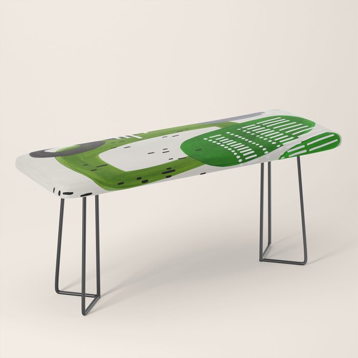 Fun Mid Century Modern Abstract Minimalist Olive Green Rings Grey Black Accent Bench Gallery Image 1