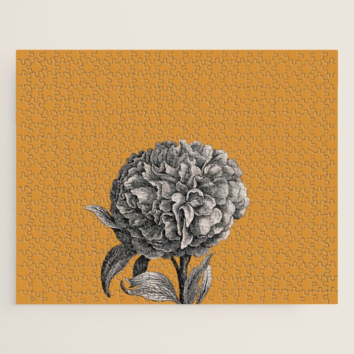 Peony Flower Vintage Modern Botanical Floral Illustration on Butterscotch  Jigsaw Puzzle Gallery Image 1