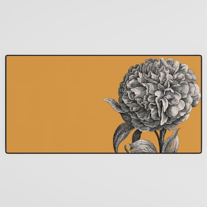 Peony Flower Vintage Modern Botanical Floral Illustration on Butterscotch  Desk Mat Gallery Image 3