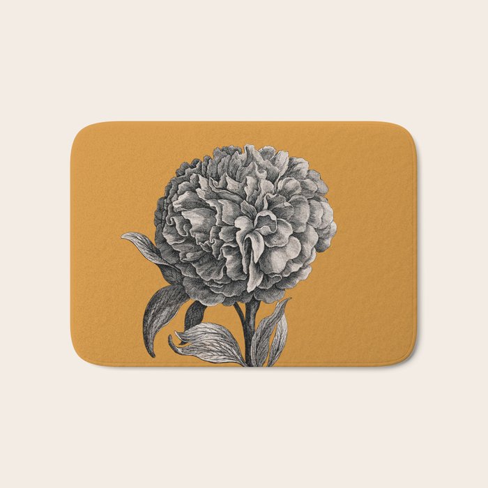 Peony Flower Vintage Modern Botanical Floral Illustration on Butterscotch  Bath Mat Gallery Image 1