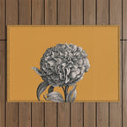 Peony Flower Vintage Modern Botanical Floral Illustration on Butterscotch  Outdoor Rug Gallery Image 1