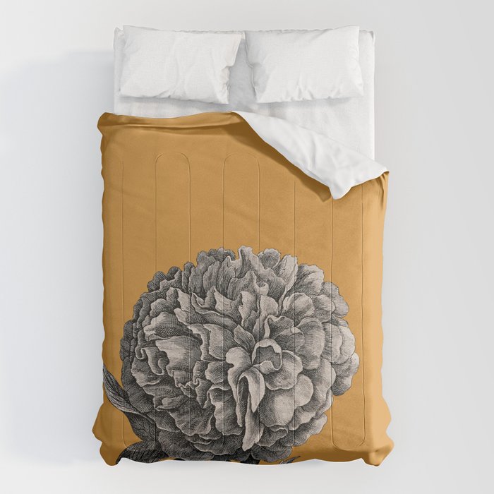 Peony Flower Vintage Modern Botanical Floral Illustration on Butterscotch  Comforter Gallery Image 6