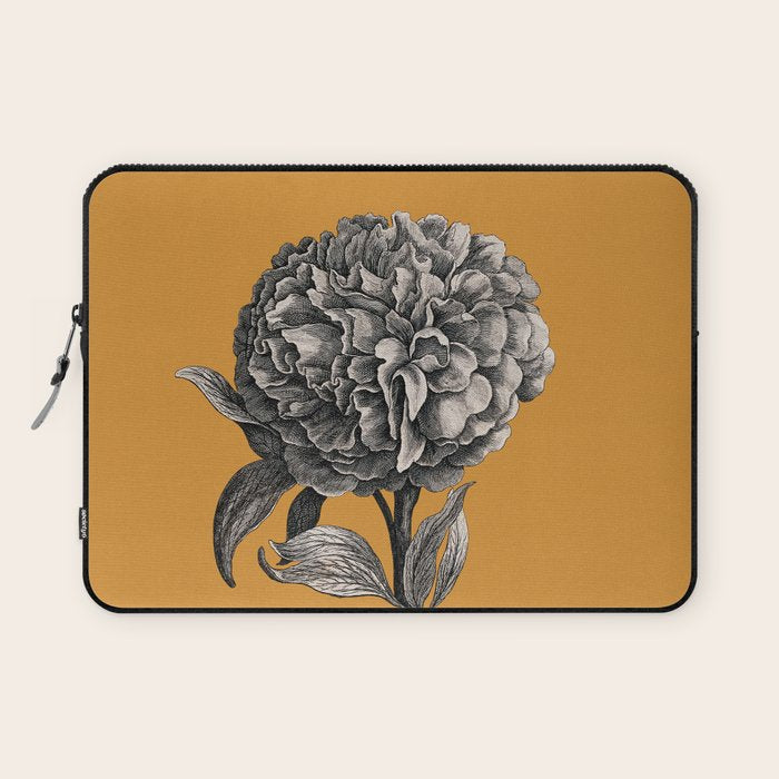 Peony Flower Vintage Modern Botanical Floral Illustration on Butterscotch  Laptop Sleeve Gallery Image 1